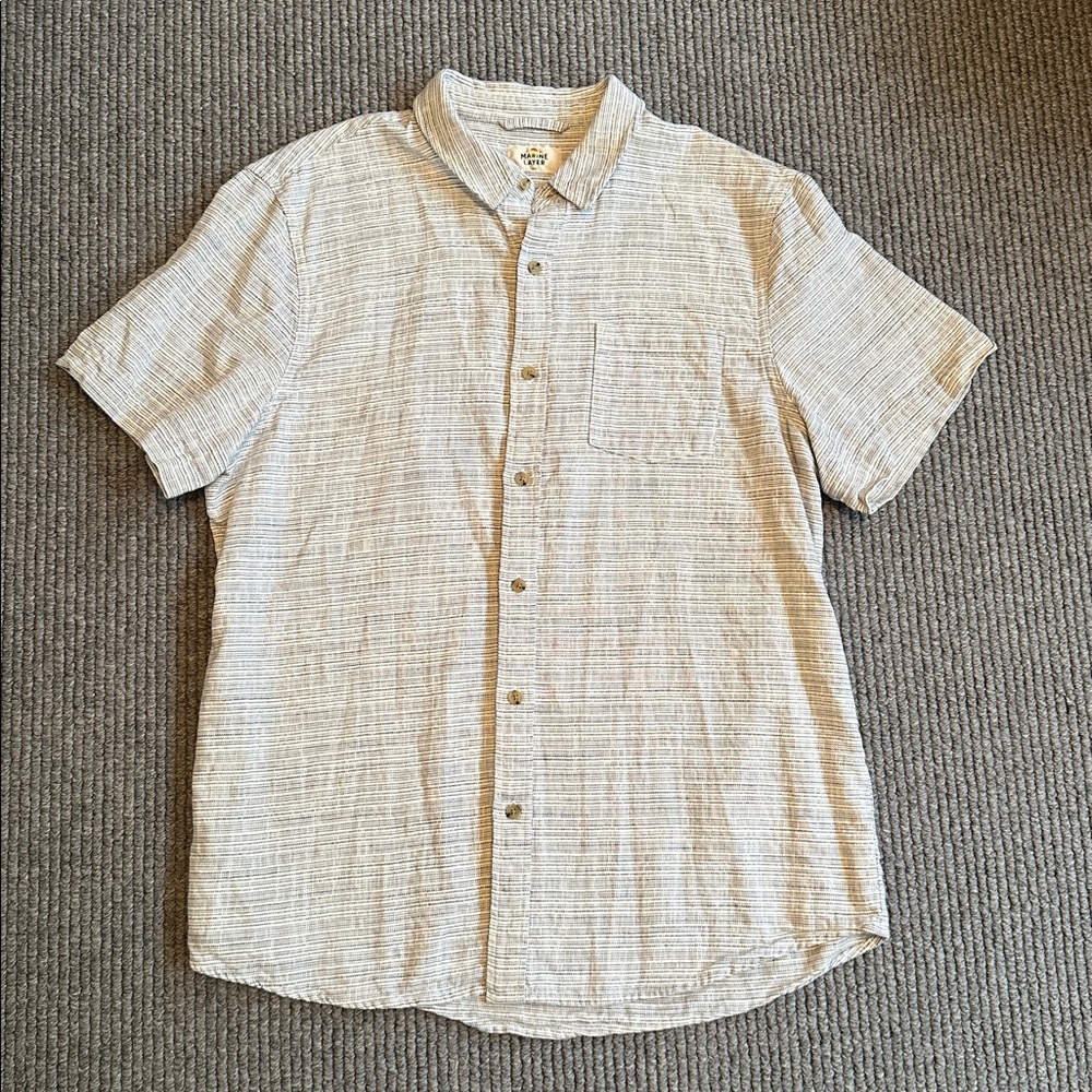 Marine Layer Striped Selvage Button-Up SS Shirt, white & blue striped, Size M/L